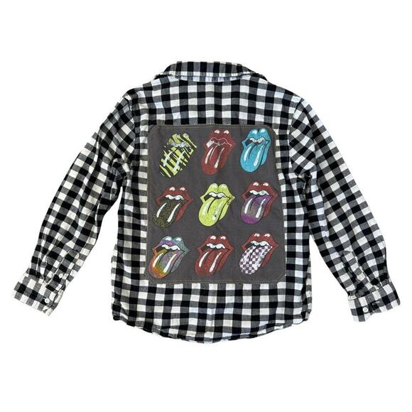 ROLLING STONES 70s Rock Retro Vintage Upcycled Plaid Flannel Kids Shirt L 10/12 - Picture 5 of 10
